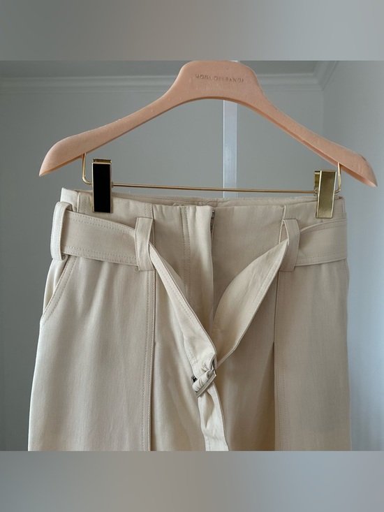 Zara Cream High Waist Cotton Pants Trousers with Belt Womens Medium - Picture 3 of 8